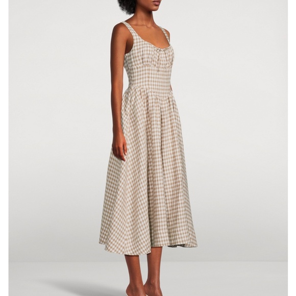 Reformation x Holt Renfrew Limited Balia Midi Dress - Dune Check Gingham Casual - Picture 3 of 12
